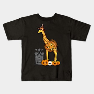 Funny Halloween Giraffe Costume Pumpkin Kids T-Shirt